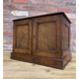 Antique burr walnut panelled desktop cabinet with four draw interior and bone handled finish, H 30cm