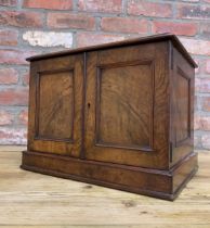 Antique burr walnut panelled desktop cabinet with four draw interior and bone handled finish, H 30cm