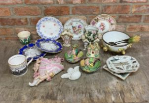 Collection of 19th century and later porcelain to include a Meissen cabinet plate, pair of unusual