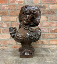 Large Jean Baraillot "Fofonette" French bronzed composite bust of young lady in bonnet, H 58cm