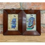 Pair of antique Chinese miniature watercolour paintings, 14cm x 10cm (2)