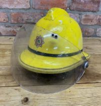 Vintage yellow Airport Fire Service helmet with original visor