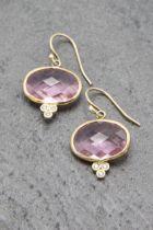 Pair of 9ct pink gem Indian drop earrings, 5.7g
