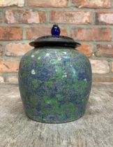 19th century Chinese porcelain scent jar, enamelled with green pearl chasing dragons on a blue