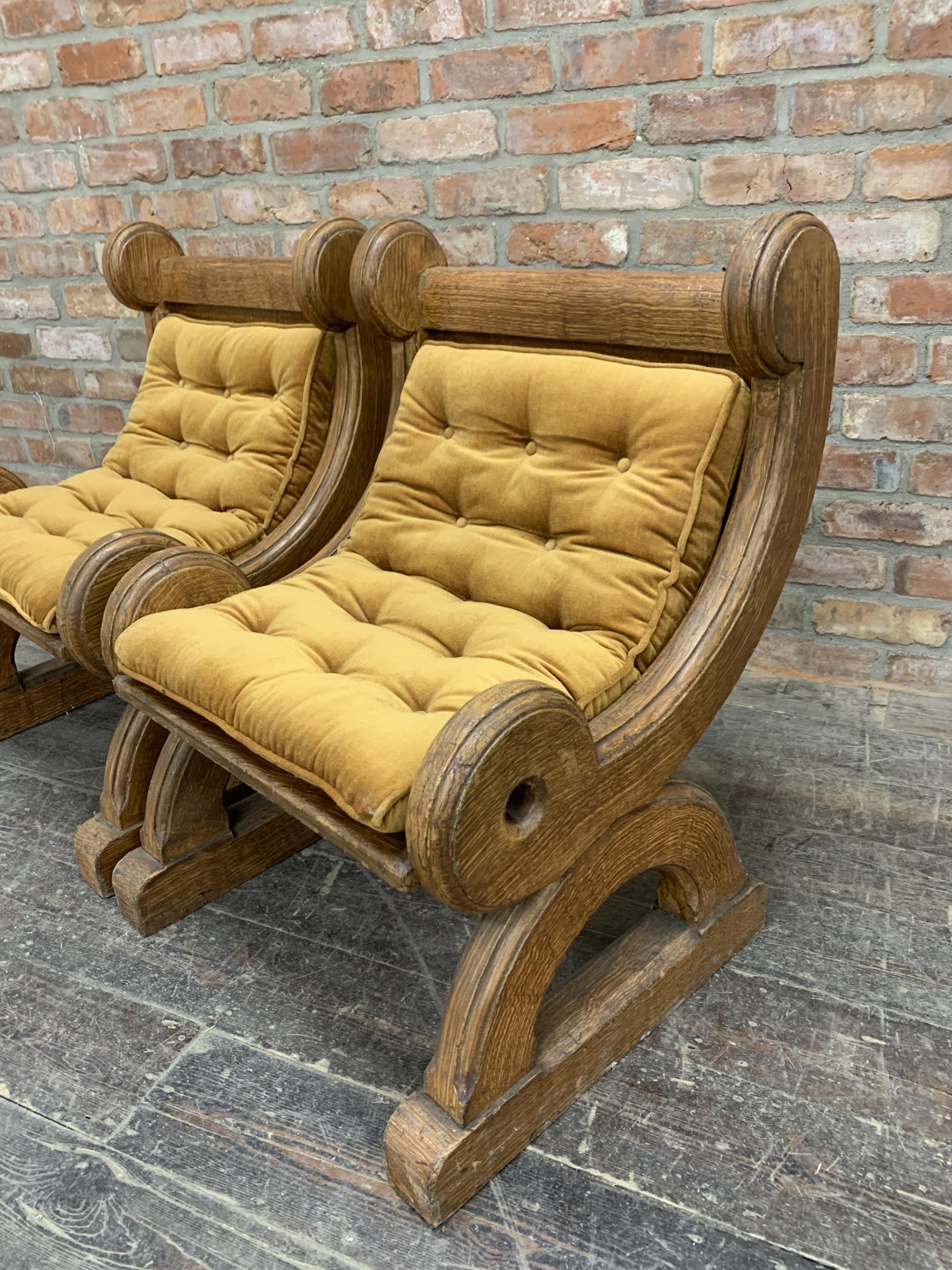 Pair of 19th century Ecclesiastical chairs with button back dralon upholstered cushions, H 84cm x - Image 2 of 4