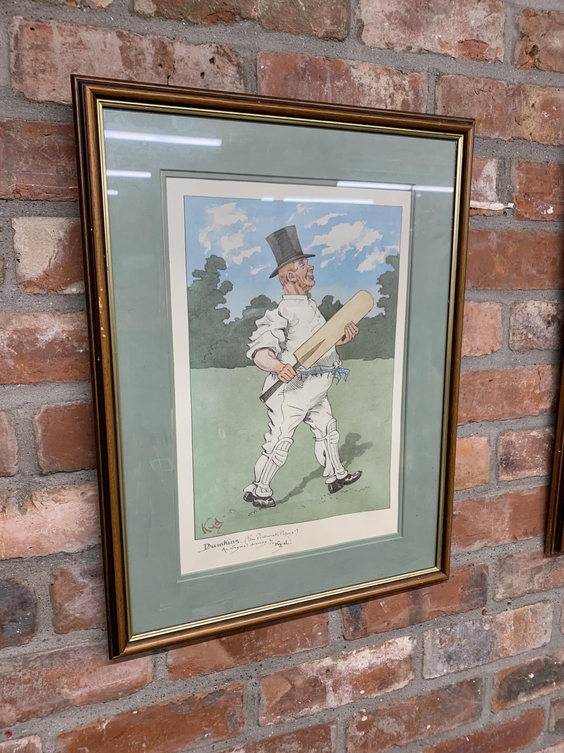 Pair of framed 'KYD' Joseph Clayton Clarke cricket themed prints from The Pickwick Papers series, - Image 2 of 3