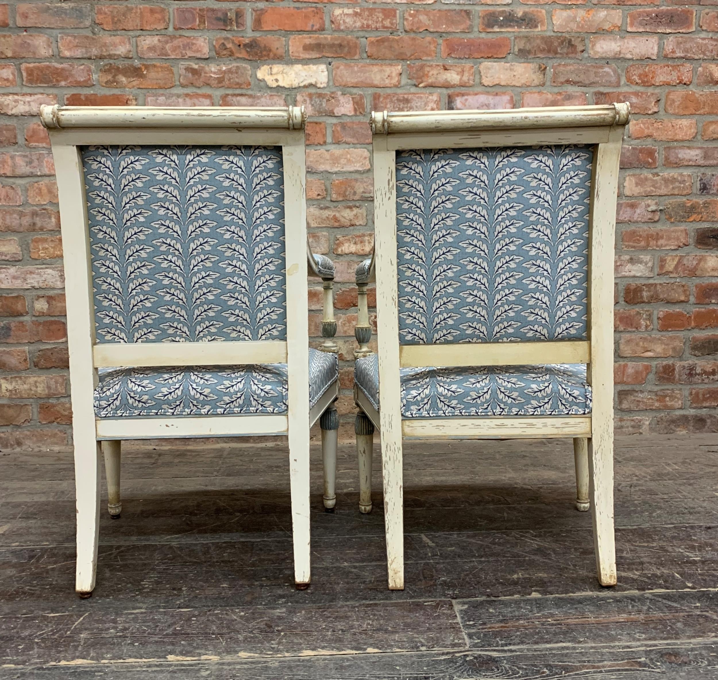 Pair of 19th century painted armchairs in the Directoire style, Recently Upholstered, H 90cm x W - Image 4 of 5