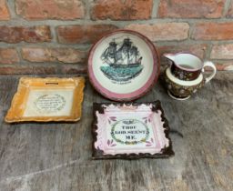 Quantity of antique Sunderland lustre ceramics to include "SHP Caroline" bowl (4)