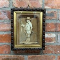Antique carved plaster diorama depicting profile of Victorian gentleman, signed to reverse 'George