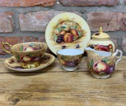 Assortment of Aynsley orchard gold ceramics to include cup and saucer, plate, lidded jar etc (6)