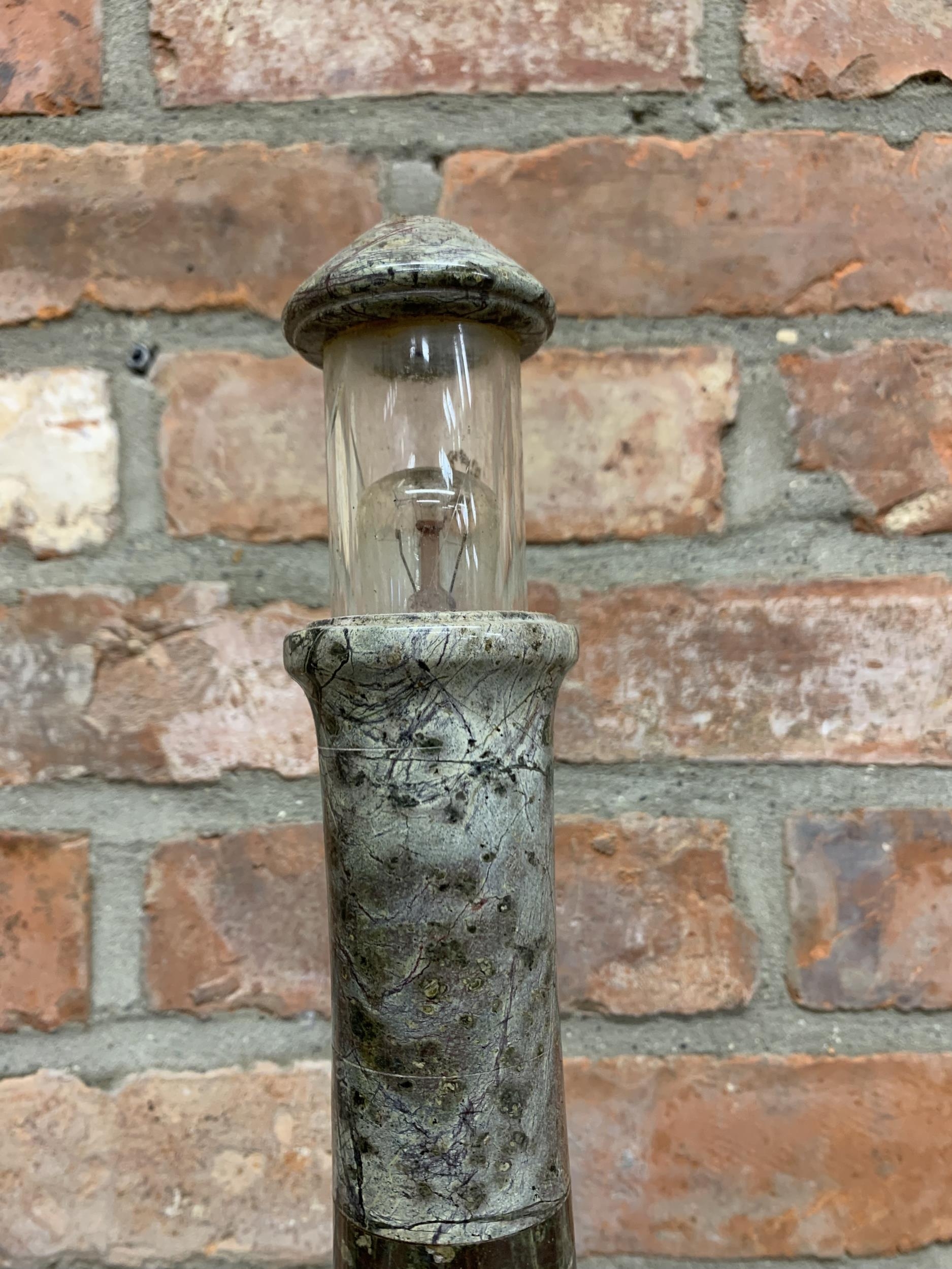 Large Cornish serpentine turned and polished lighthouse lamp on rock base, 45cm - Image 3 of 4