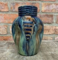 Glazed Belgium studio pottery vase, signed to base, H 22cm