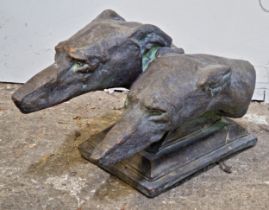 A composite bronzed effect study of a pair of greyhound heads, H 27cm x W 48cm