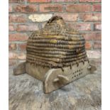 Rustic French antique hand made straw and wooden skep beehive, 50cm x 50cm x H 45cm