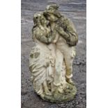 Weathered reconstituted stone statue of Romeo and Juliet, H 75cm