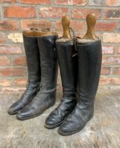 Two pairs of vintage leather riding boots, each with wooden trees (4)