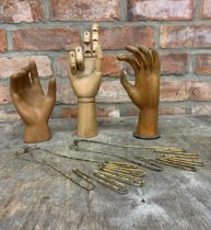 Quantity of antique glove makers model hands to include plaster, wooden and metal examples (5)