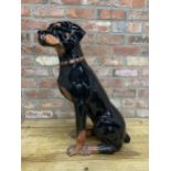 Large Mid Century Italian ceramic Doberman dog figurine, marked to base, H 70cm (AF)