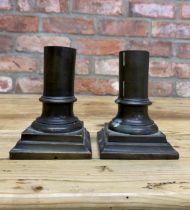 Pair of Grand Tour bronze Corinthians column bases, used as a pair of candlesticks, 13.5cm high