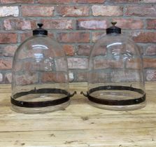 Pair of glass bell jar hall lanterns, chains vacant, H 35cm x D 23cm (2)