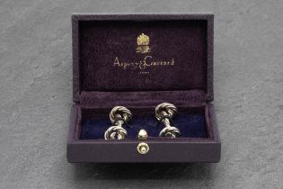 Good quality set of Asprey silver knot cufflinks in original Asprey box, 3cm long, 11.5g