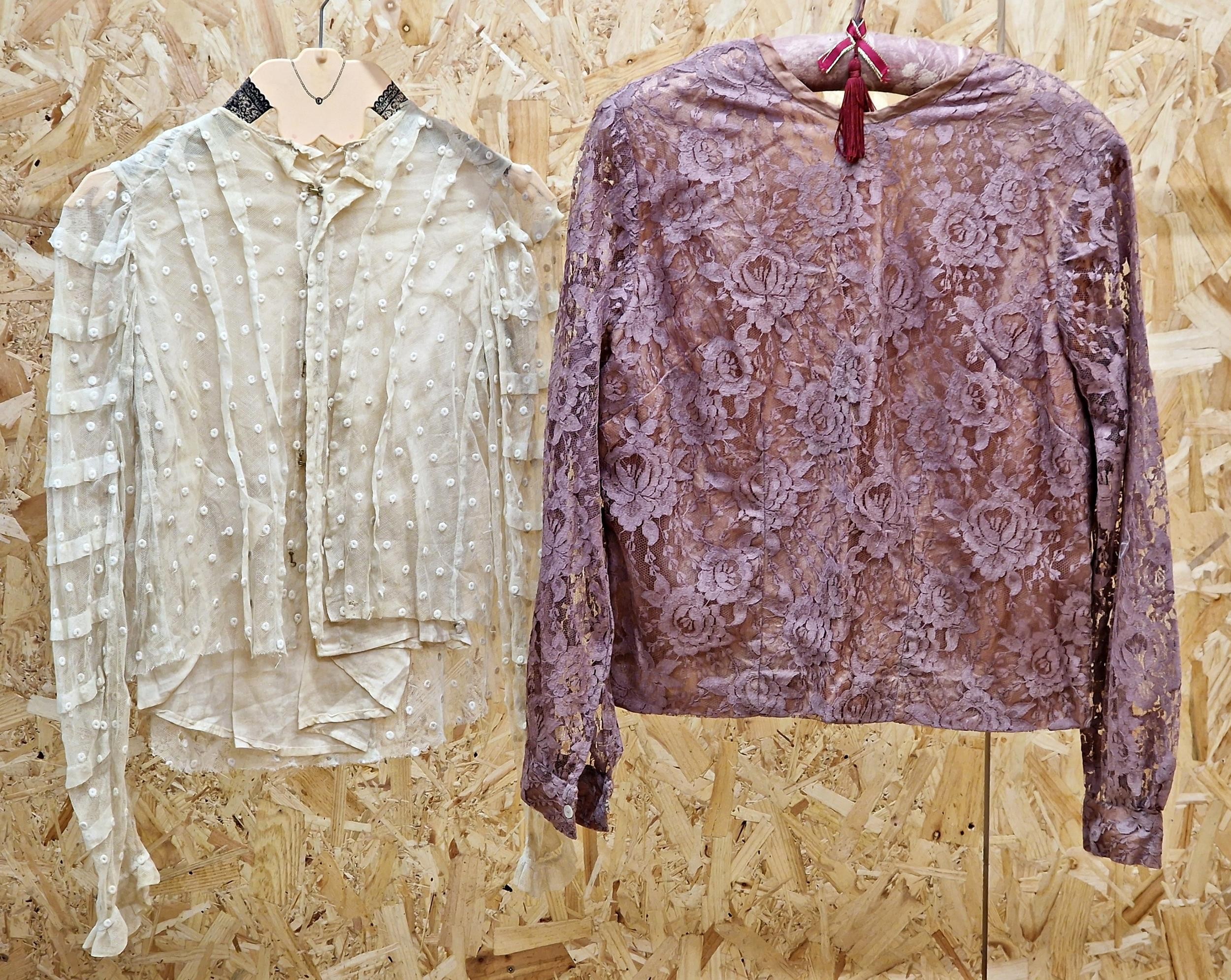 Early 20th century ivory net blouse with spotted embroidered decoration, together with a vintage