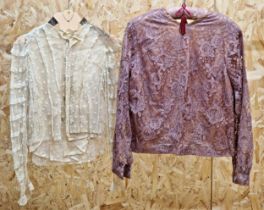 Early 20th century ivory net blouse with spotted embroidered decoration, together with a vintage