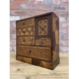 Antique Meiji period Japanese wooden marquetry Tansu table top cabinet, H 36cm x W 36cm