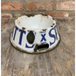 White and blue enamel "Spratts" advertising dog bowl, 20cm x 12cm