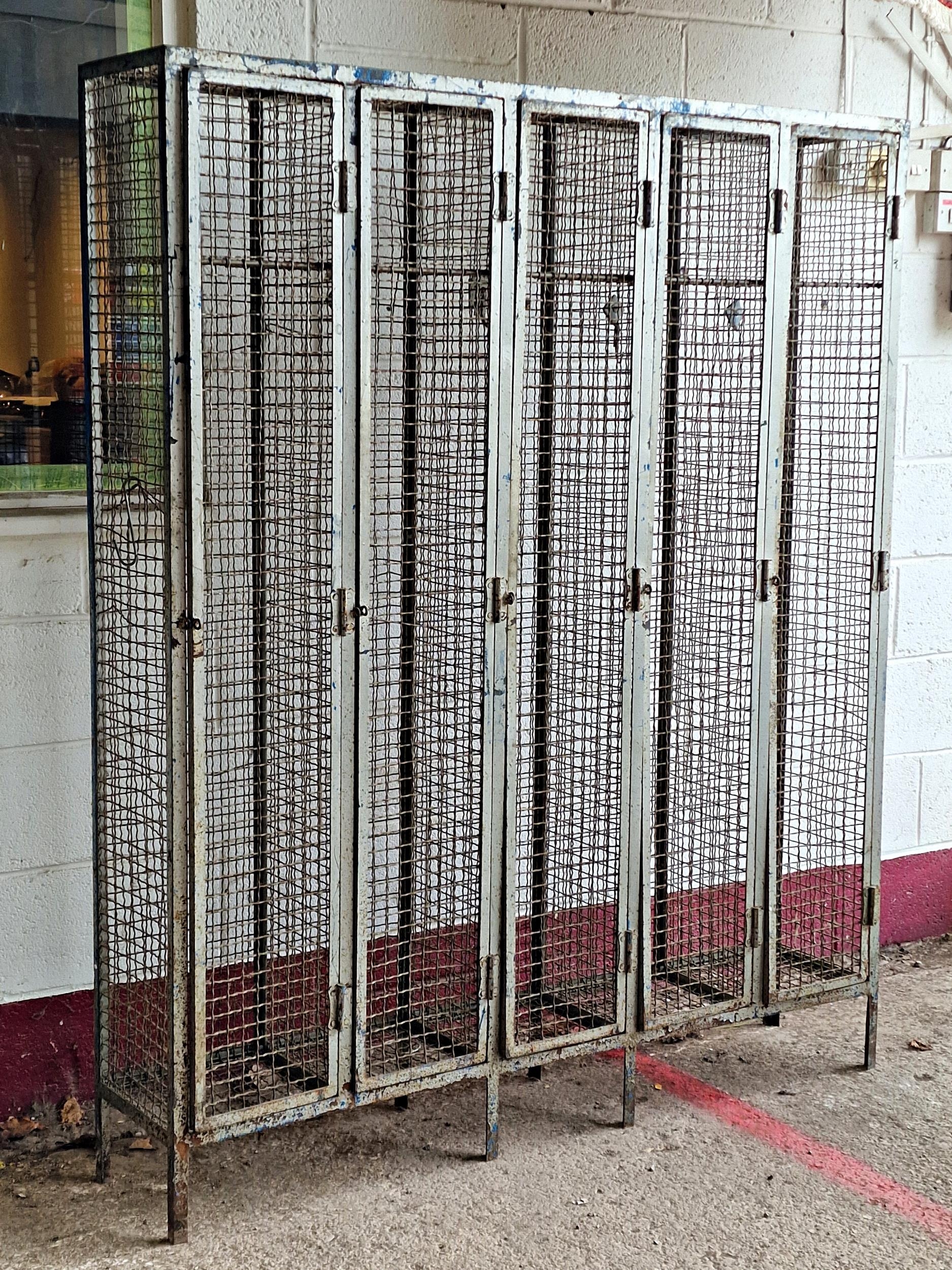 A large vintage industrial cast iron wirework locker with five hinged doors, H 183 x W 153cm x D - Image 2 of 2