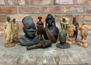 Set of four Indian pained plaster figures, 21cm high together with pair of Louis Alphonse Hanne '