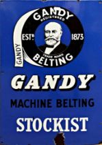 Advertising - 'Gandy Machine Belting Stockist', enamel sign with picture on blue, 57.5 x 39cm
