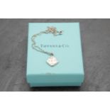 Tiffany & Co 925 silver cushion necklace with 16" rolo chain, held in original box, 5.5g