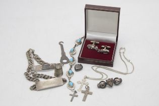 Mixed bijouterie and silver jewellery comprising two name bracelets, Ella Peters turquoise bracelet,