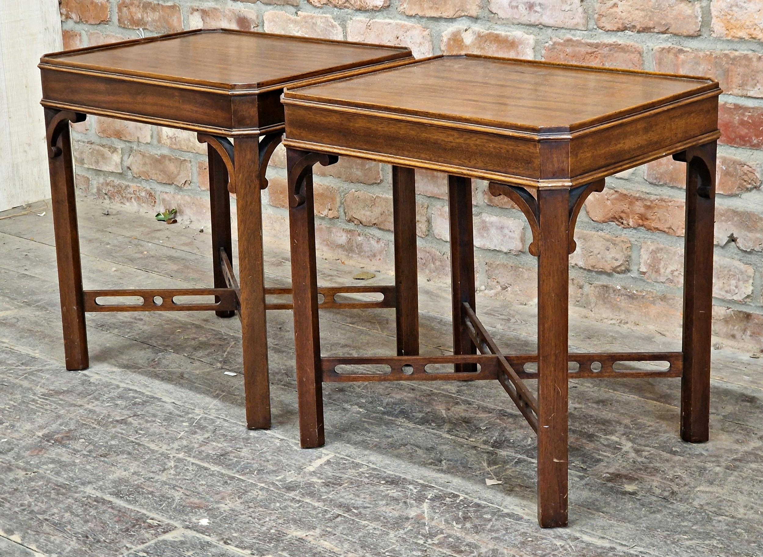 Pair of Chippendale style mahogany silver tables, H 56cm x W 52cm x D 43cm (2) - Image 2 of 3
