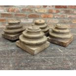 Set of four Indian teak pillar bases or bosses, H 25cm approx (4)