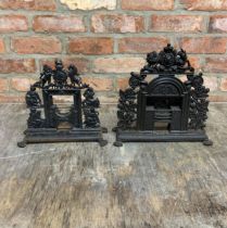 2 Antique miniature cast iron salesman sample fireplaces, Largest measures 35 x 38cm (2)