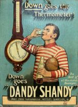 Antique 'Dandy Shandy' cardboard advertising sign with football player design, 30cm x 23cm