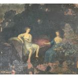 Late 17th century school - two nude graces in interior setting, oil on copper, 33 x 39cm, unframed