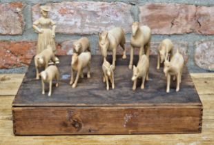 Quantity of antique hand carved Folk Art lime-wood farm animals (11)