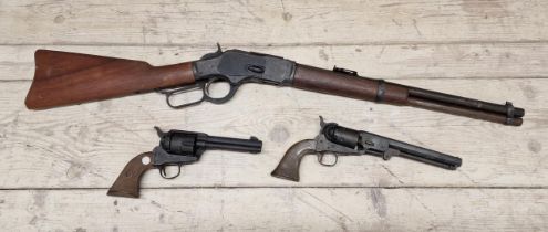 Two replica revolvers, one stamped 'Cal 44-40 Long Blank MGC Manufactory' together with a replica