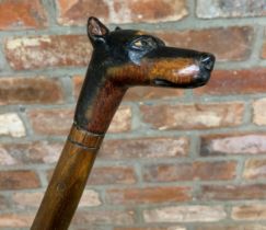 Hand carved wooden Dobermann dog head walking stick, probably produced by Brigg for Swaine and