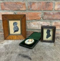 3 Victorian miniatures to include watercolour and silhouette examples, Largest 20 x 17cm