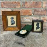 3 Victorian miniatures to include watercolour and silhouette examples, Largest 20 x 17cm