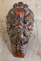 Antique carved boxwood Chinese elder head carving with inset glass eyes, L 13cm