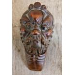 Antique carved boxwood Chinese elder head carving with inset glass eyes, L 13cm