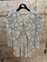 Vintage ivory tape lace jacket with raised floral embellishment