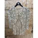 Vintage ivory tape lace jacket with raised floral embellishment