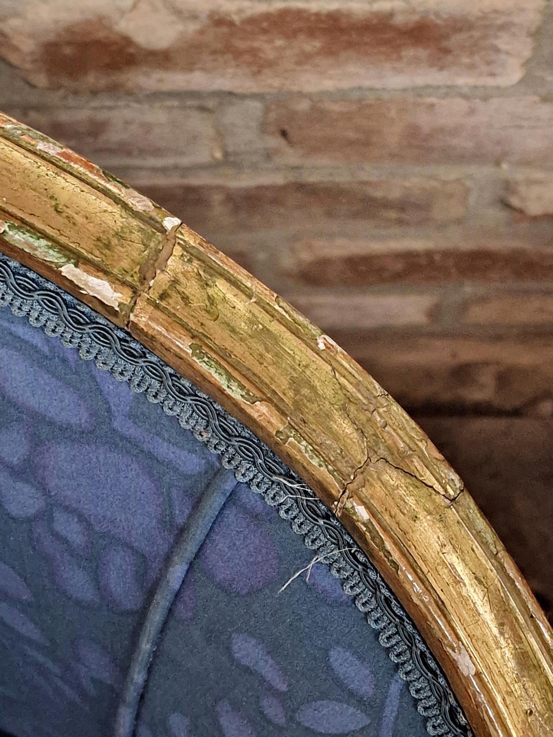 Pair of good quality 19th century French gilt wood tub chairs with blue floral fabric upholstery, - Image 4 of 5