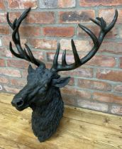 Large cast bronze wall hang stag head, H 90cm x W 65cm